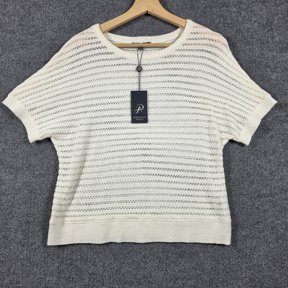 Adrianna Papell Blouse NWT Womens S Ivory Open Knit Top Pointelle Stitch Boho